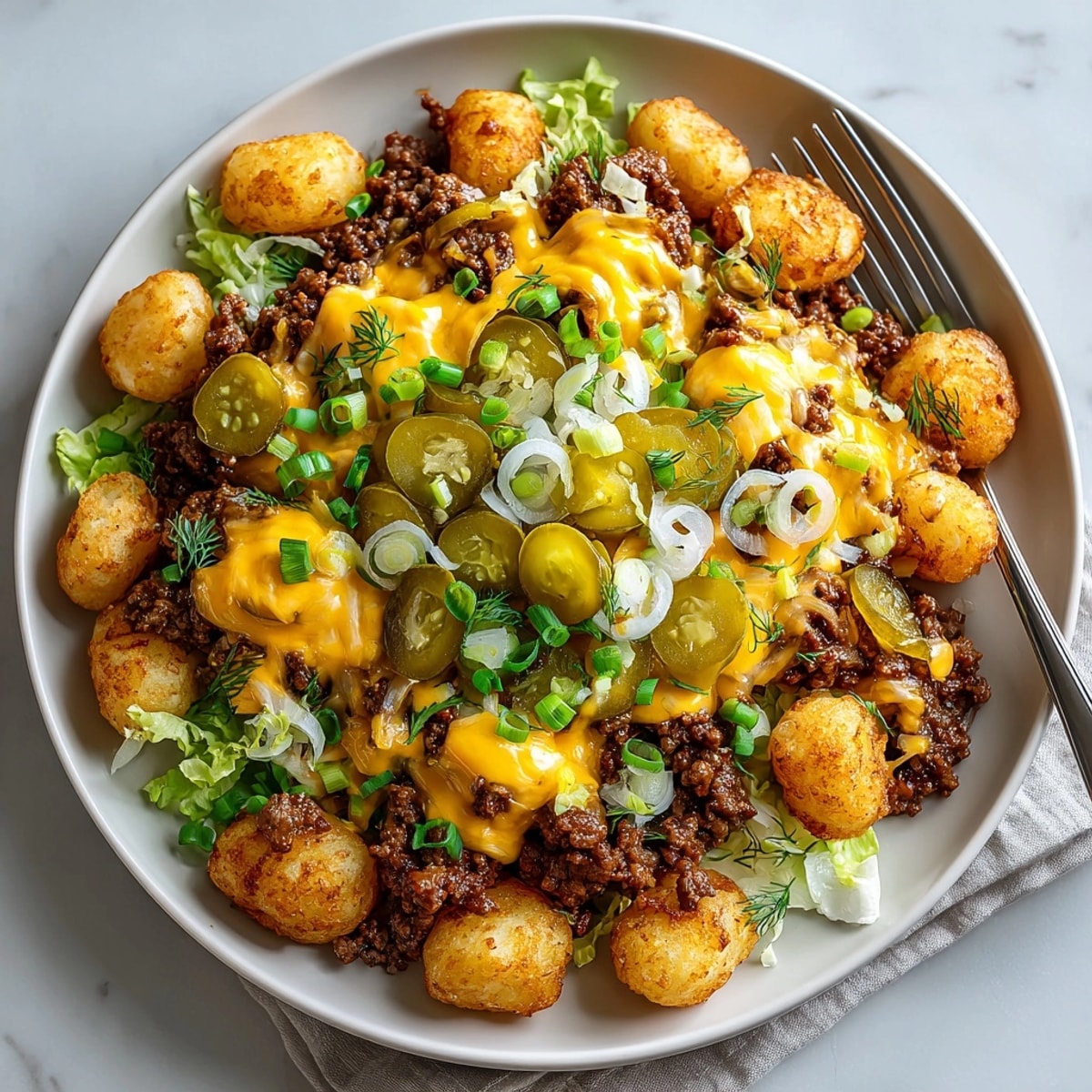 Sizzling ground beef and melted cheddar create a delicious Cozy Cheeseburger Tater Skillet.