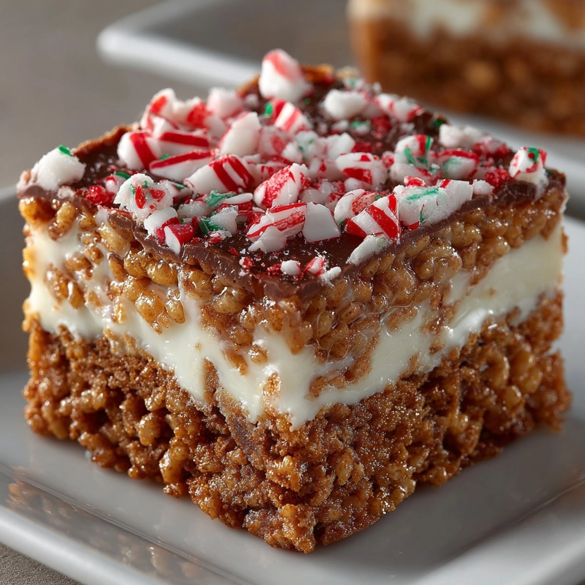 Golden, crispy Silly Cake Gingerbread Crunch Bars topped with glistening peppermint dust, ready to eat.