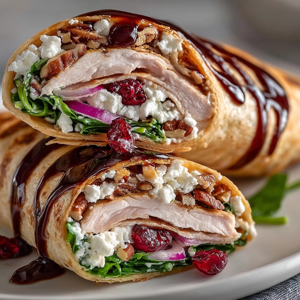 Cherry Balsamic Glazed Turkey Wraps filled with vibrant greens and tangy cherry glaze for a delicious lunch.