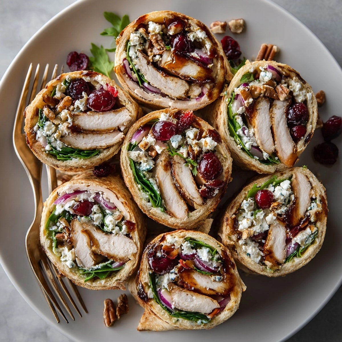 See the delightful layered Cherry Balsamic Glazed Turkey Wraps, perfect with creamy goat cheese for a satisfying bite.