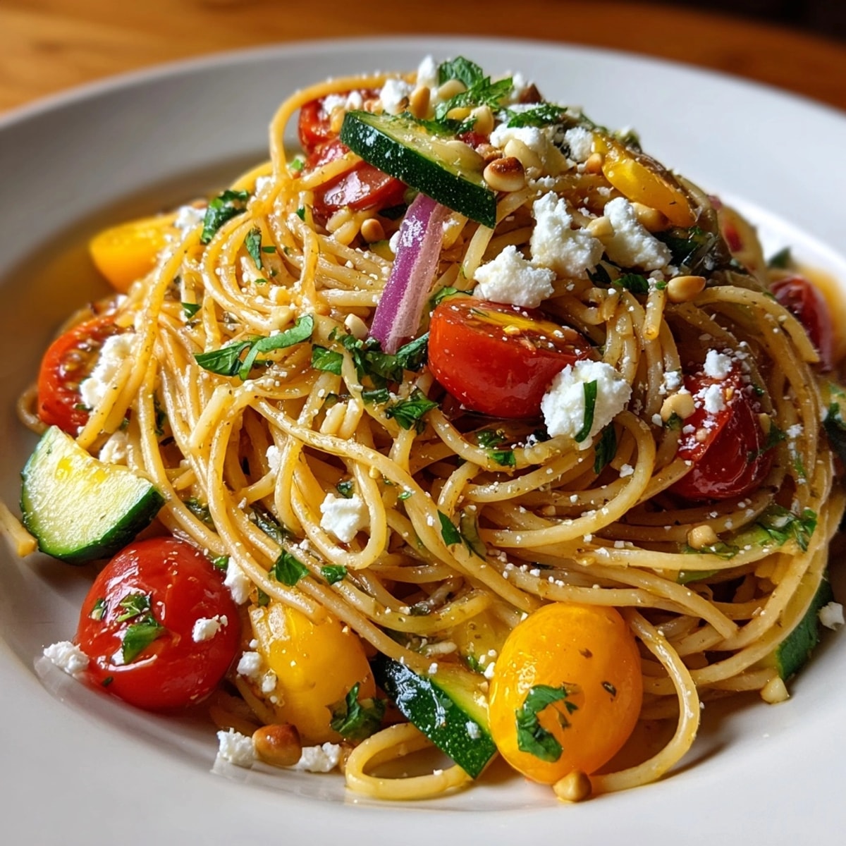 Cold Brew Pasta with fresh tomatoes and herbs offering a delightful, chilled summer meal.
