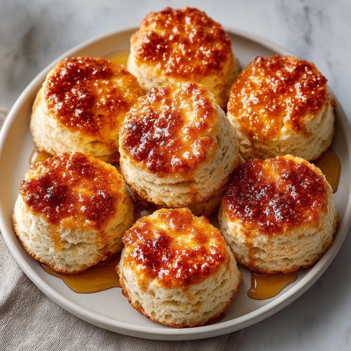 Fluffy Cinnamon Honey Butter Biscuits served warm, perfect for a cozy American breakfast spread.