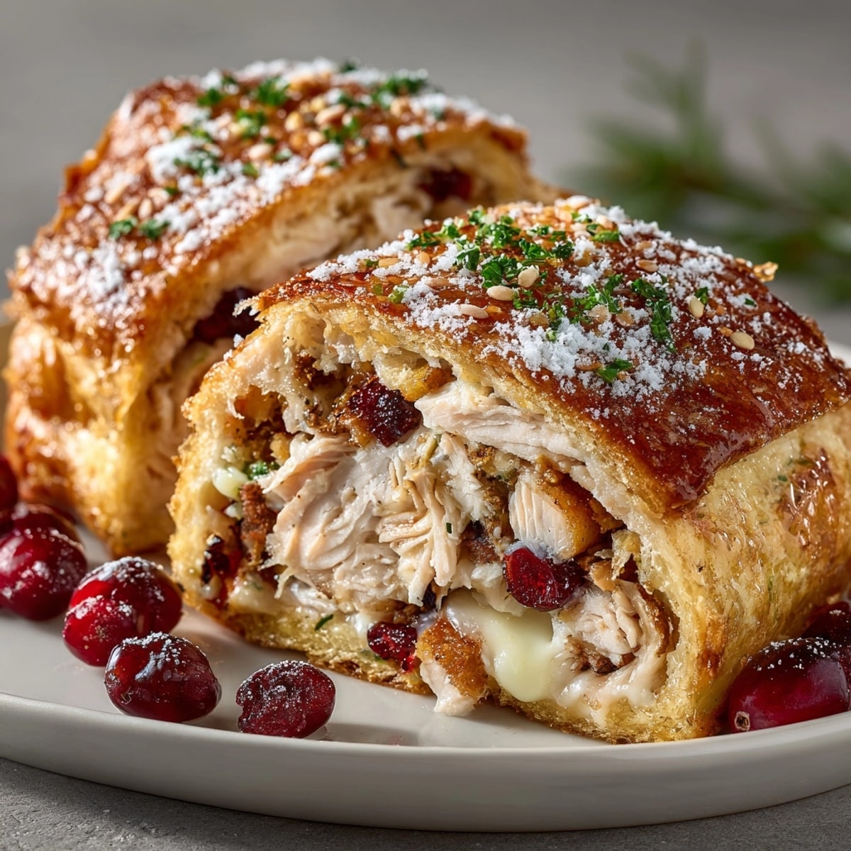 Warm Turkey & Cranberry Stuffing Stromboli&amp;mdash;cheesy, savory, and fruity holiday leftovers reimagined.