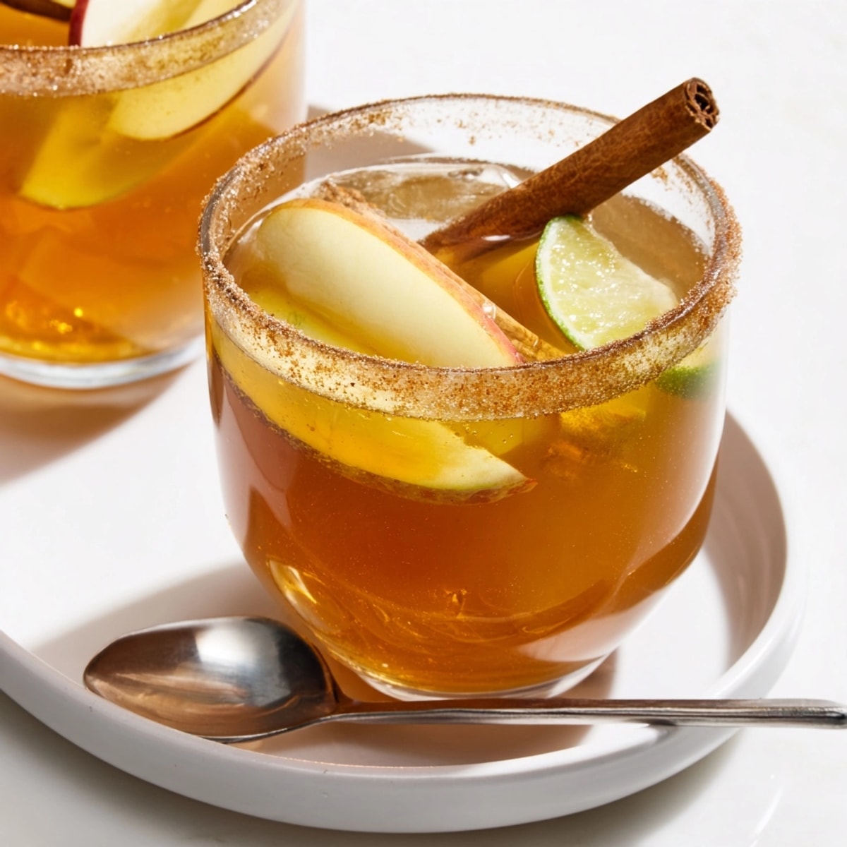 Festive Smoky Harvest Apple Cider Margarita featuring smoked salt rim and cinnamon stick garnish.