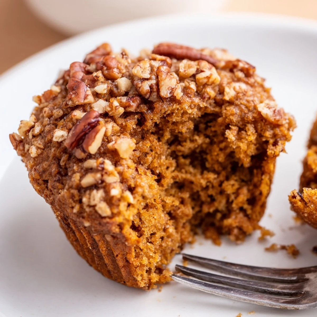 Golden-brown pumpkin-pecan oatmeal muffins bursting with warm spices and chewy oats.