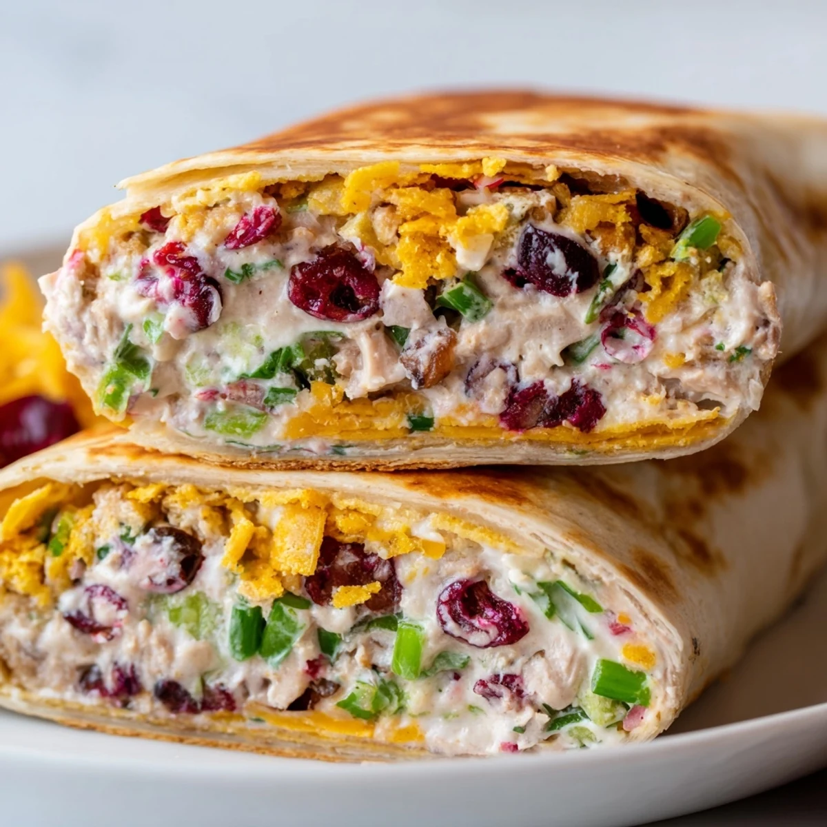Cranberry Jalapeño Dip Crunch Wraps, filled with creamy dip and crunchy chips.  