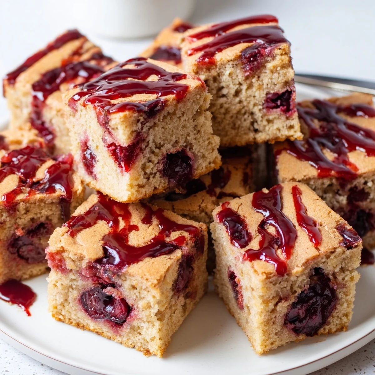 Irresistible Cherry Cola Blondie Cookie Bars drizzled with cherry glaze, ideal for parties.