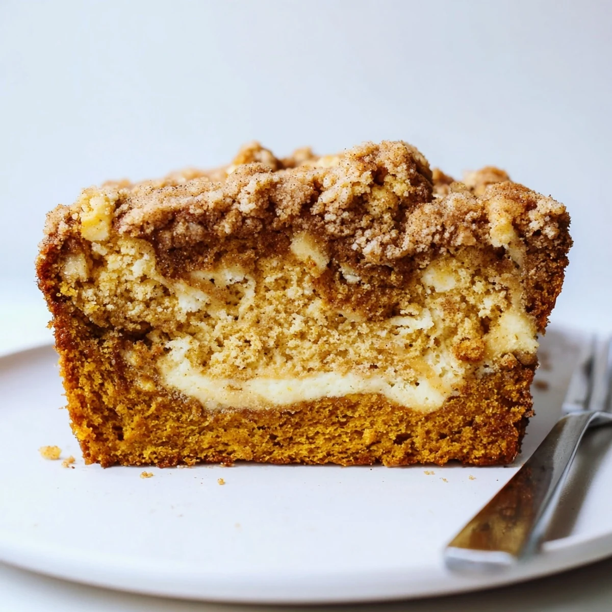 Moist pumpkin cheesecake churro loaf topped with buttery cinnamon-sugar crust.  
