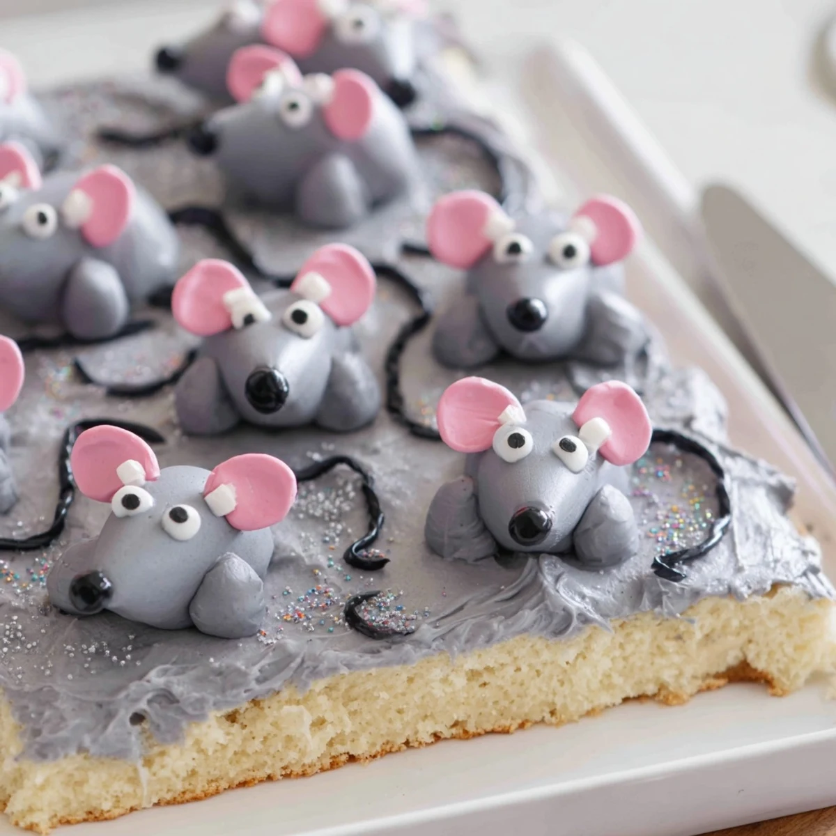 Whimsical Rat Cake Birthday Sheet Bake topped with colorful buttercream for delightful celebrations.  