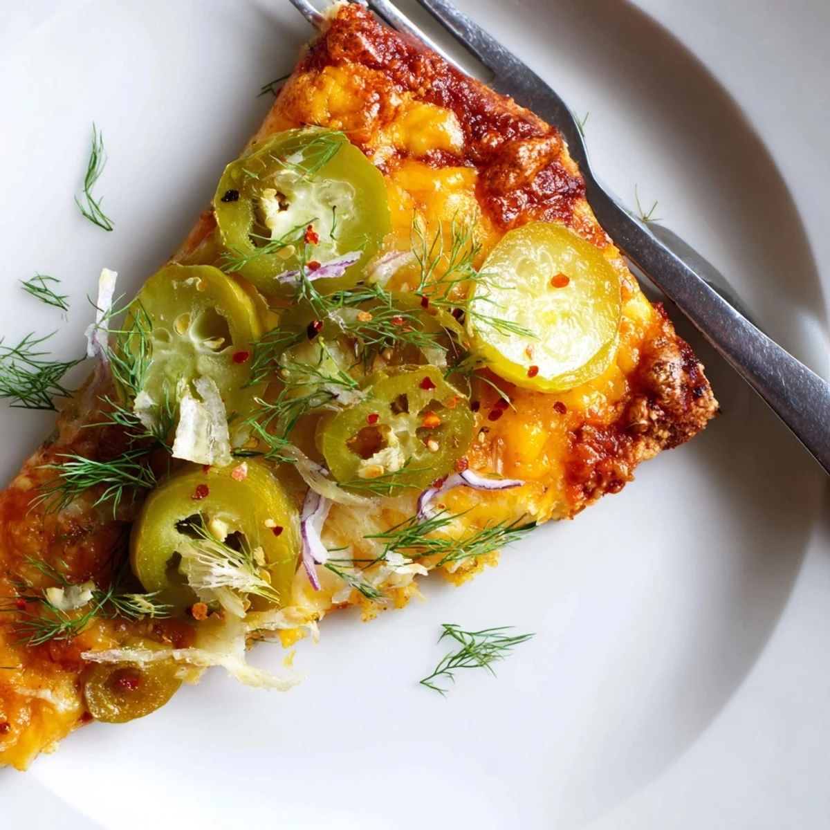 Cheesy Jalapeño Pickle Pizza Pie topped with fresh jalapeños and gooey cheese.  