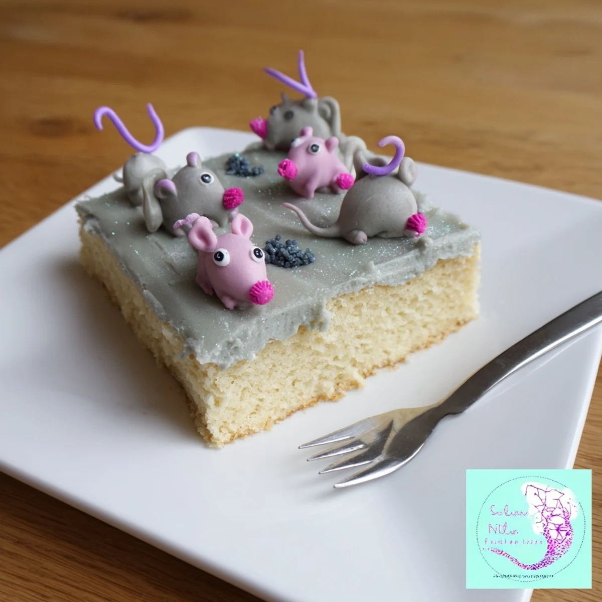 Moist Rat Cake Birthday Sheet Bake topped with playful buttercream mice decorations.  