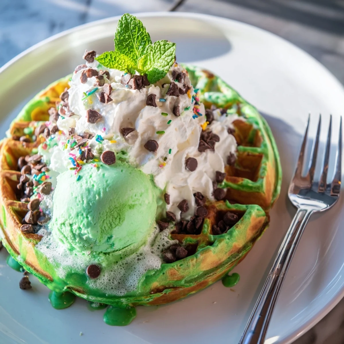 Monster Mint Soda Float Waffles