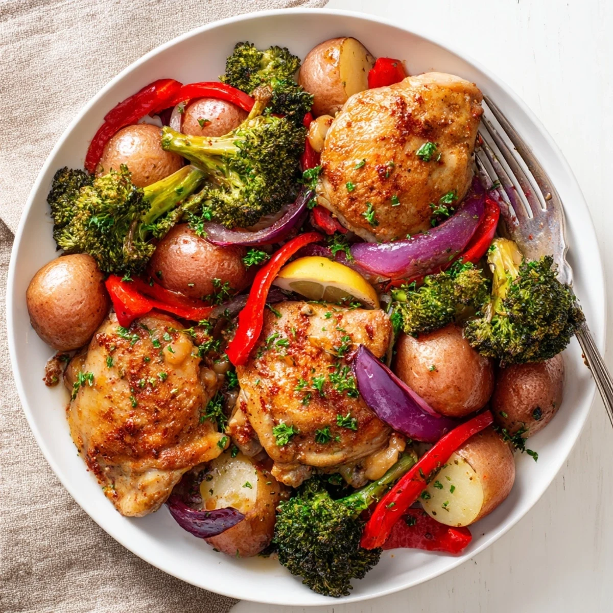 Delicious Lazy Gourmet Chicken & Vegetable One-Pot with vibrant colors and juicy textures.  