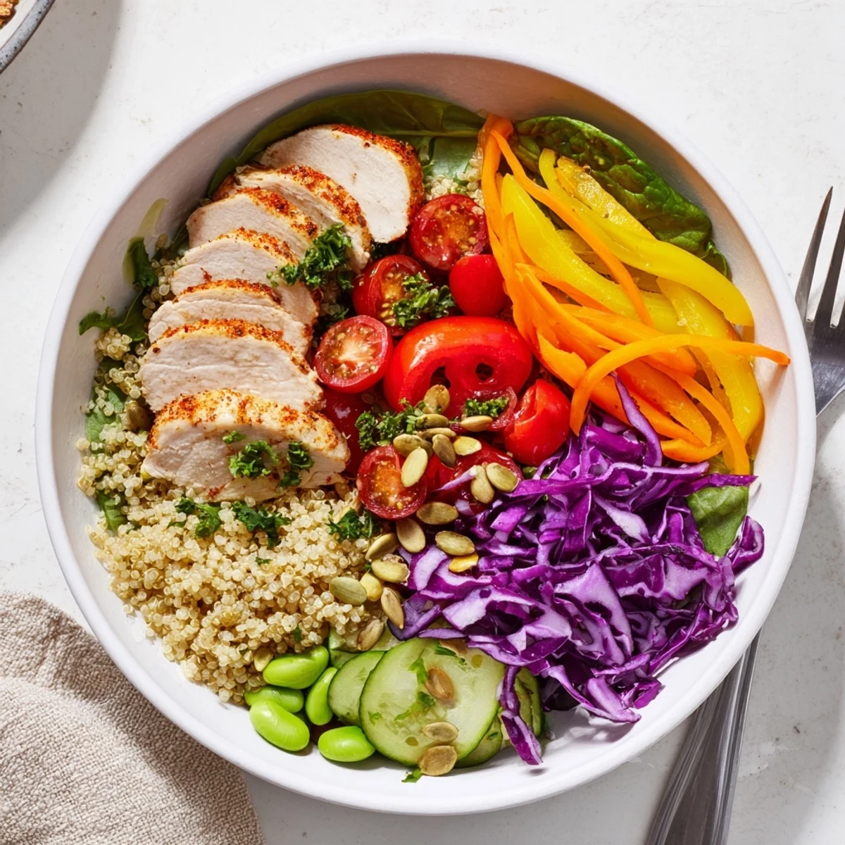 Delicious Healthy Meal-Prep Bowls filled with nutrient-rich ingredients and a drizzle of lemon dressing.
