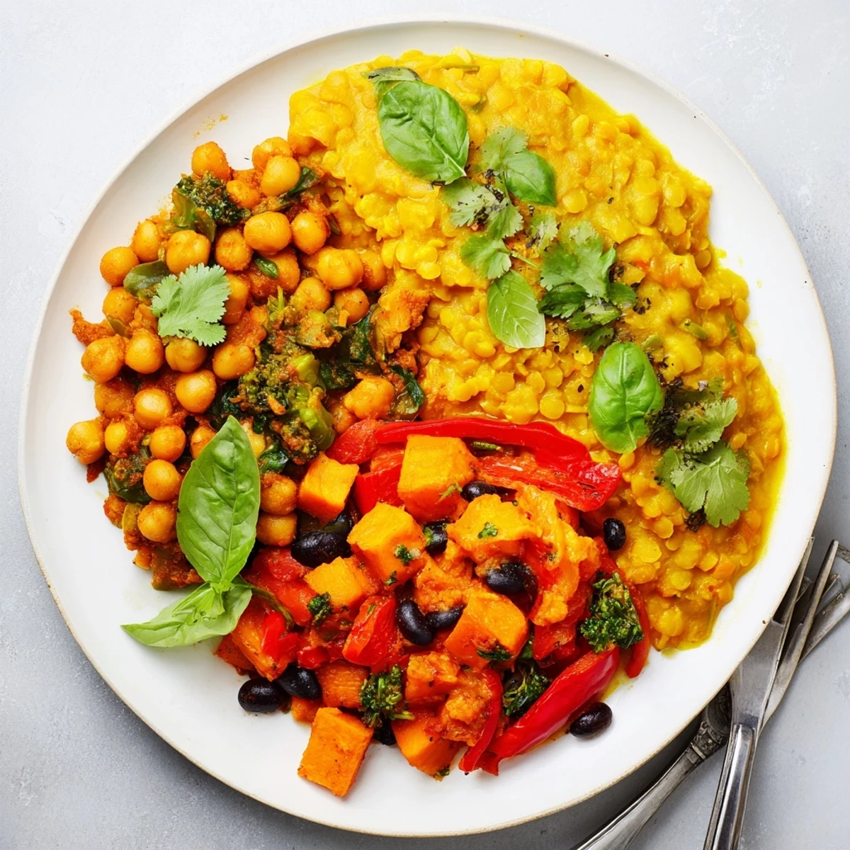 Aromatic Thai Red Lentil Curry bubbling with vegetables, served in a colorful bowl.  
