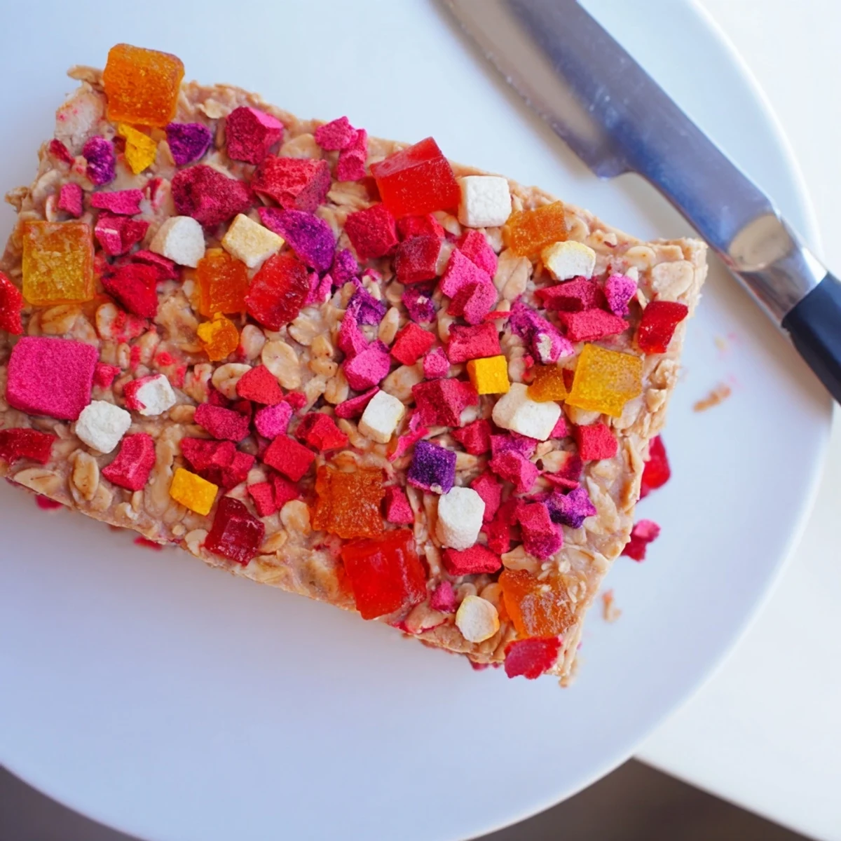 Vibrant DIY snack bars topped with chewy homemade gummies and crispy freeze-dried candy.  
