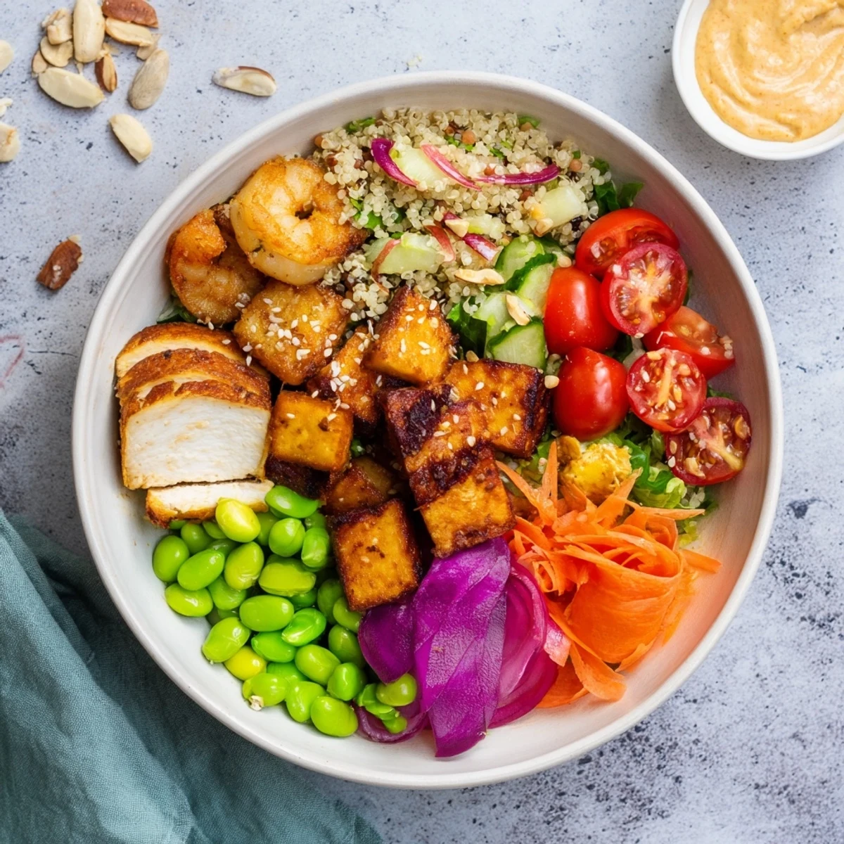 A colorful spread of build-your-own boards featuring customizable bowls and fresh ingredients.  