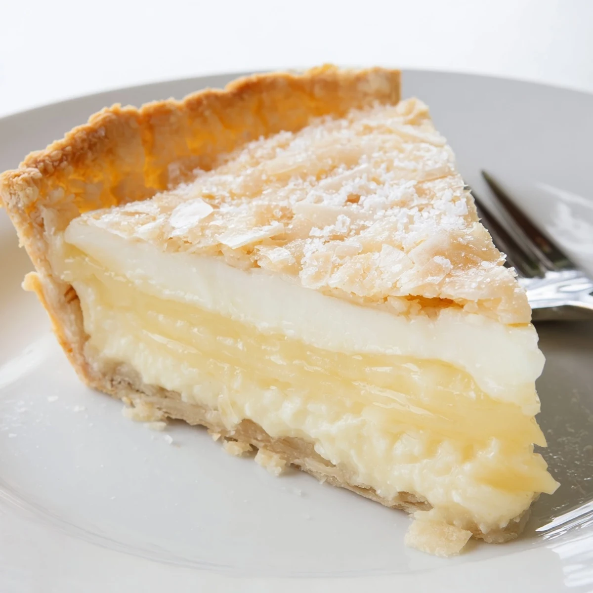 Comforting Water Pie, reminiscent of the Great Depression, served with fresh berries on top.