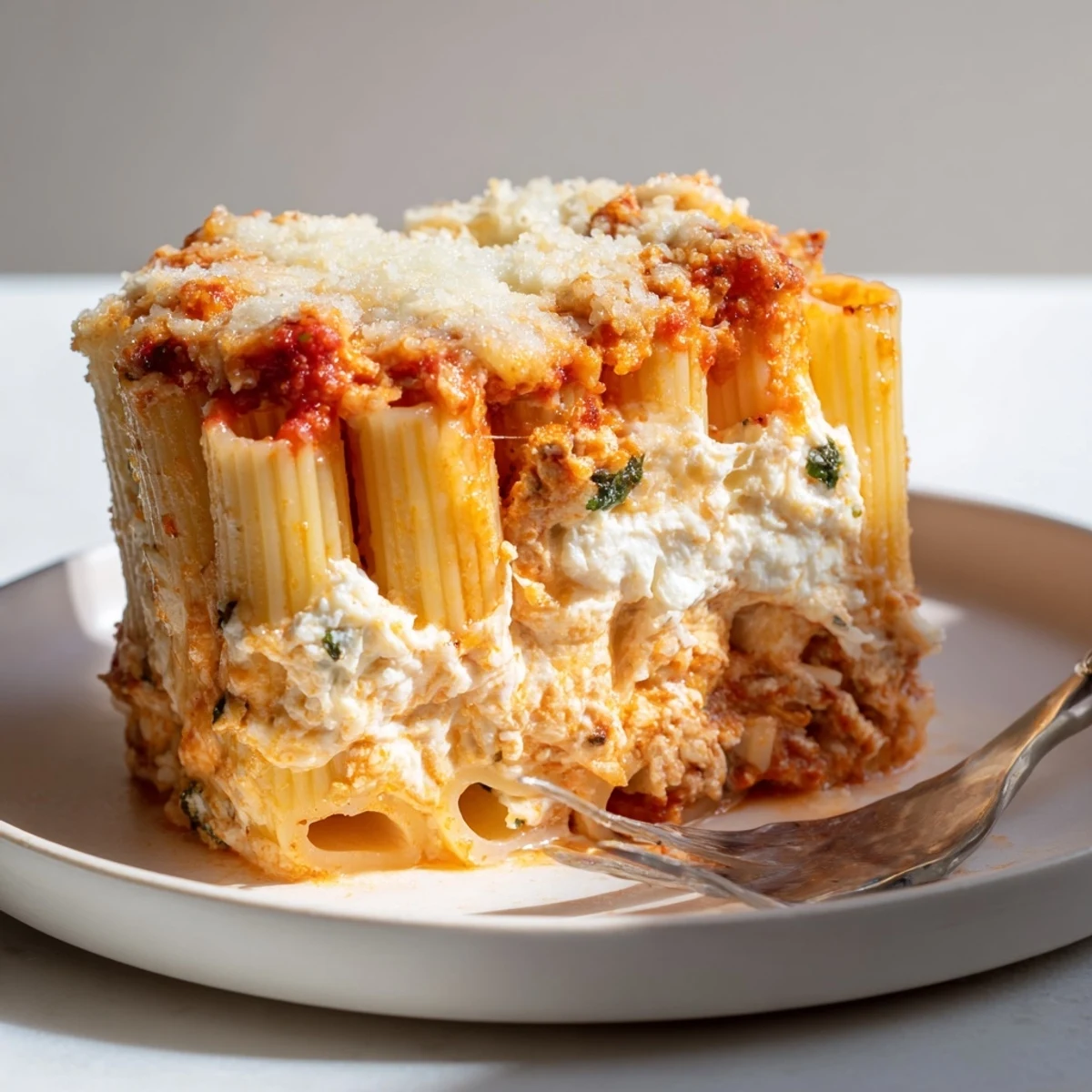 Stunning Honeycomb Pasta Cake, bursting with rich tomato sauce and savory cheese.  
