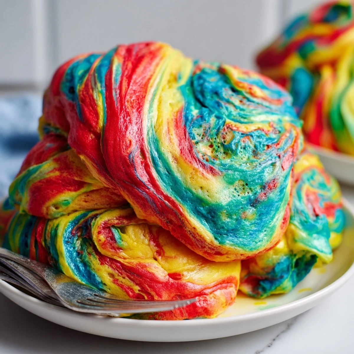 Light and fluffy cloud bread rainbow version, perfect for colorful breakfast fun.  