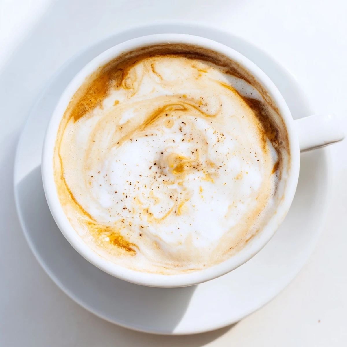 A steaming Onion Latte topped with creamy froth and caramelized onions on a rustic table.  