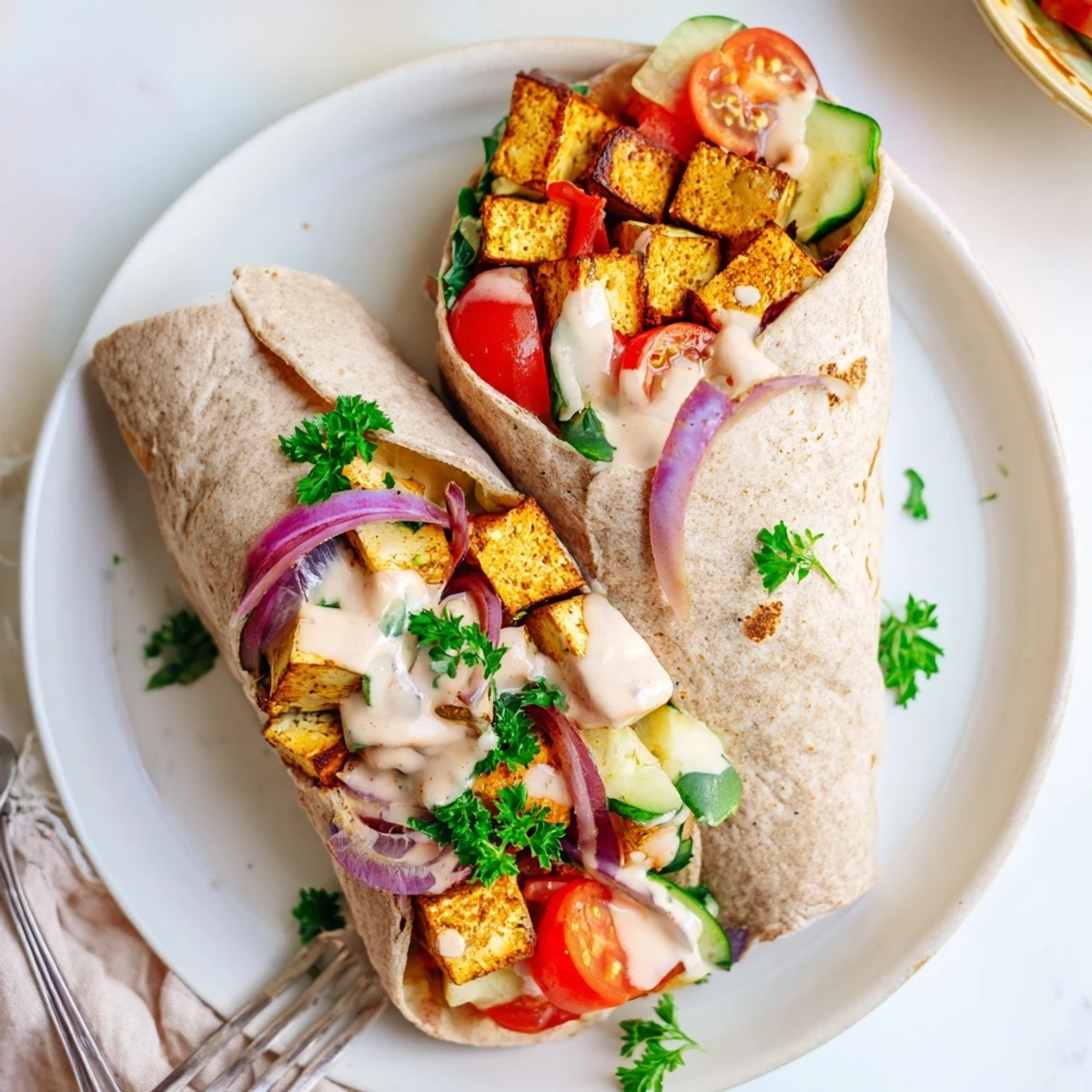 Roasted tofu and vibrant veggies create a colorful Vegan Viral Recipe Re-make.  