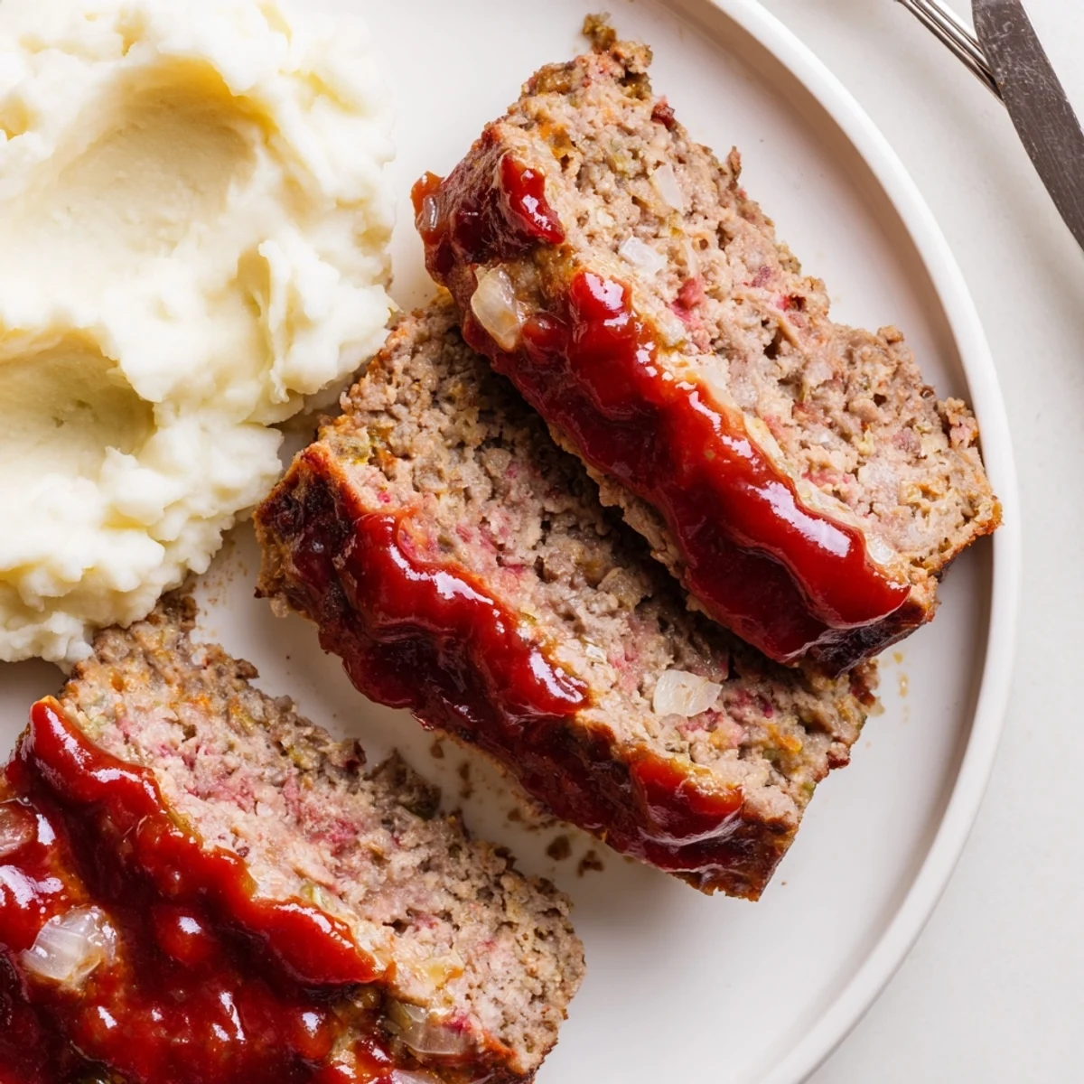 Juicy Classic Meatloaf and buttery mashed potatoes, a delightful comfort food combination.  