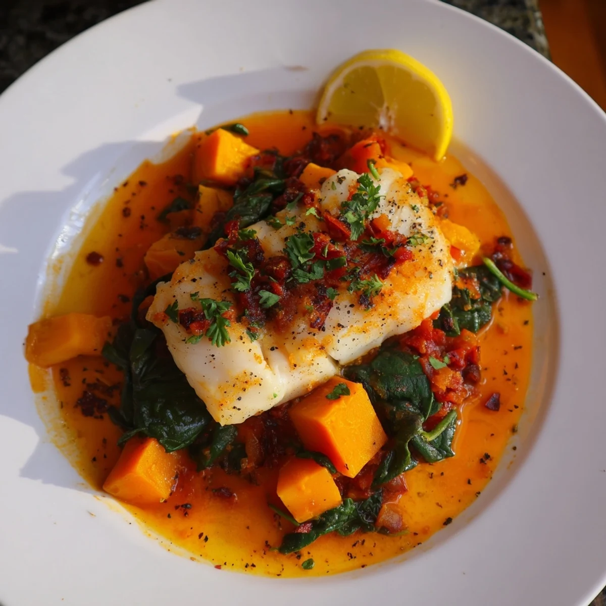Baked Cod Butternut Squash Spinach