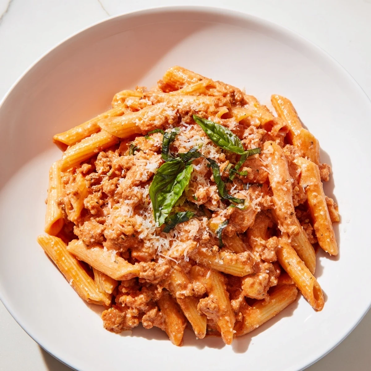 Flavorful Creamy Tomato and Sausage Pasta, a quick and easy weeknight meal, ready in 20 minutes.