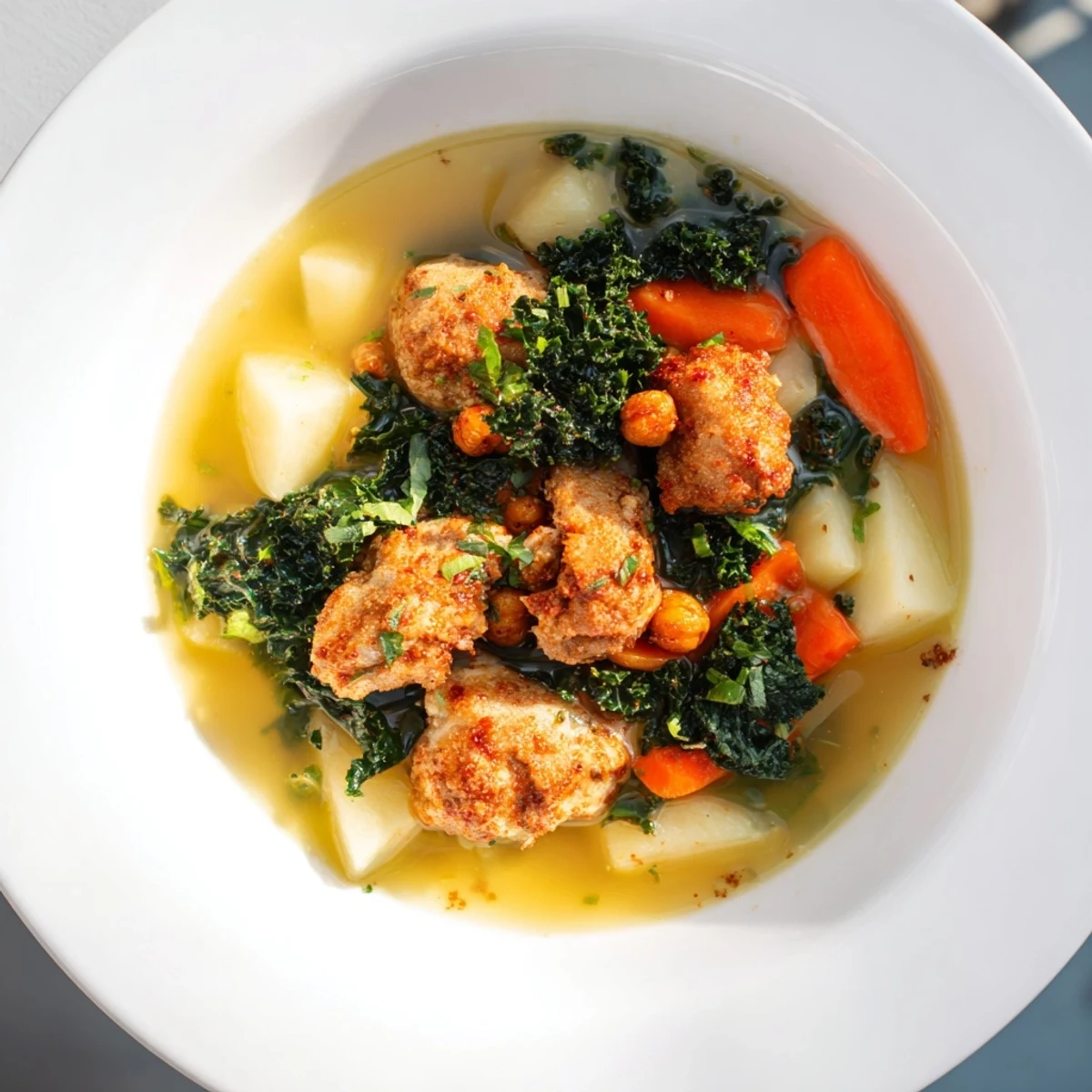 Chicken Kale Soup Crispy Chickpeas