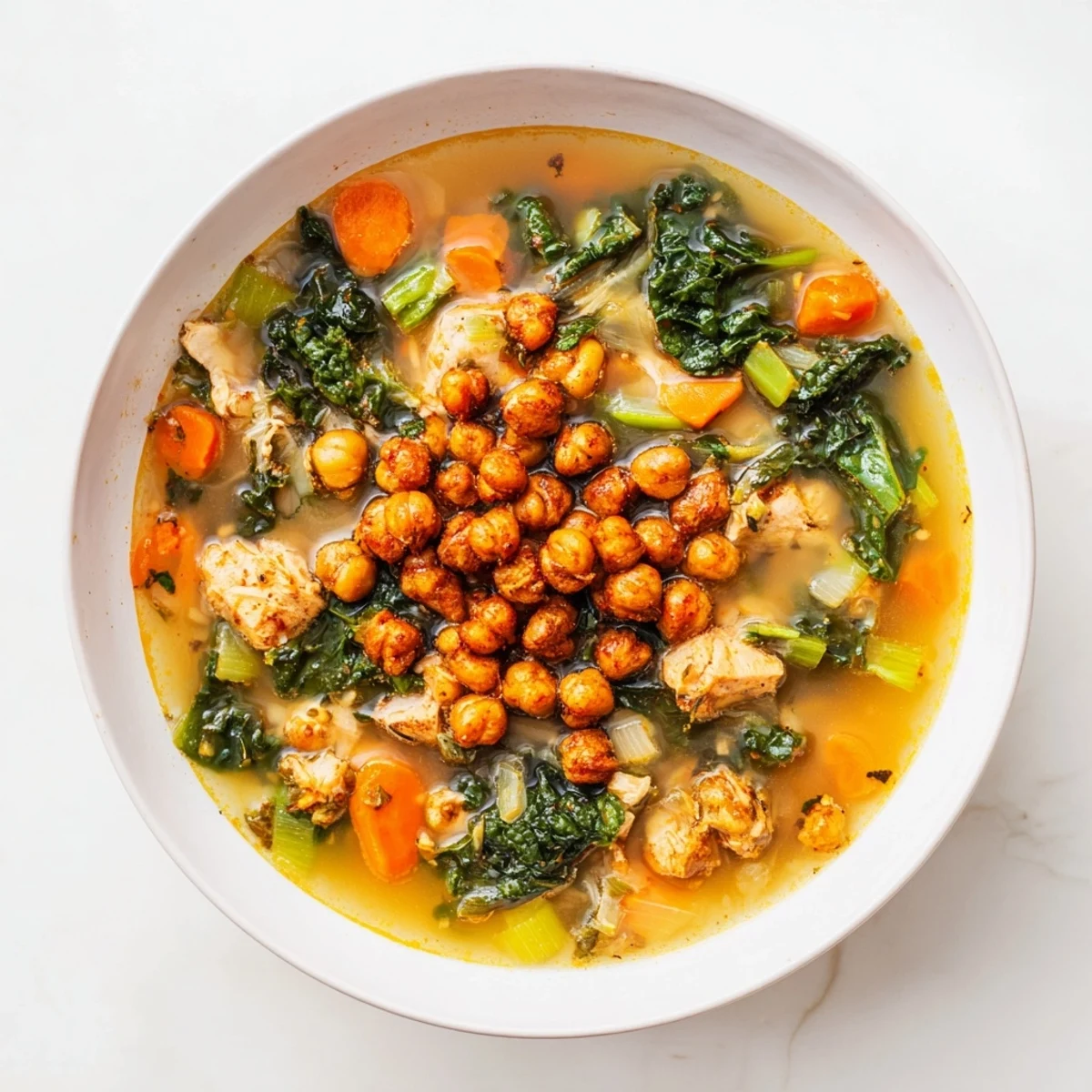 Chicken Kale Soup Crispy Chickpeas