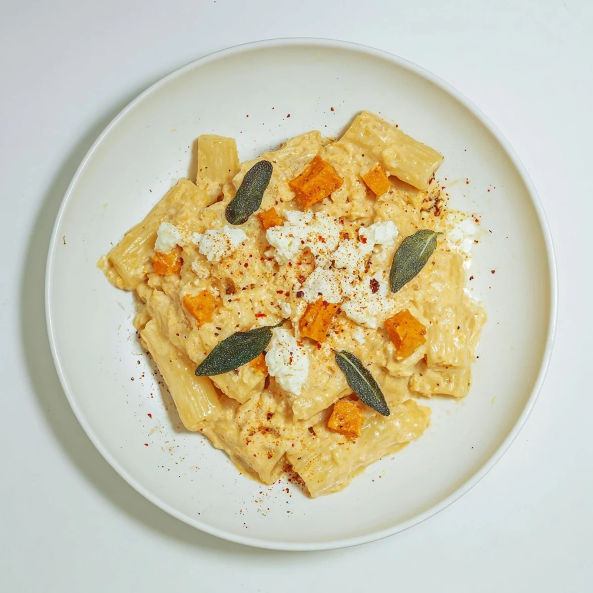 A mouthwatering plate of Viral Sweet Potato Goat Cheese Sage pasta; creamy sauce coats each noodle perfectly.