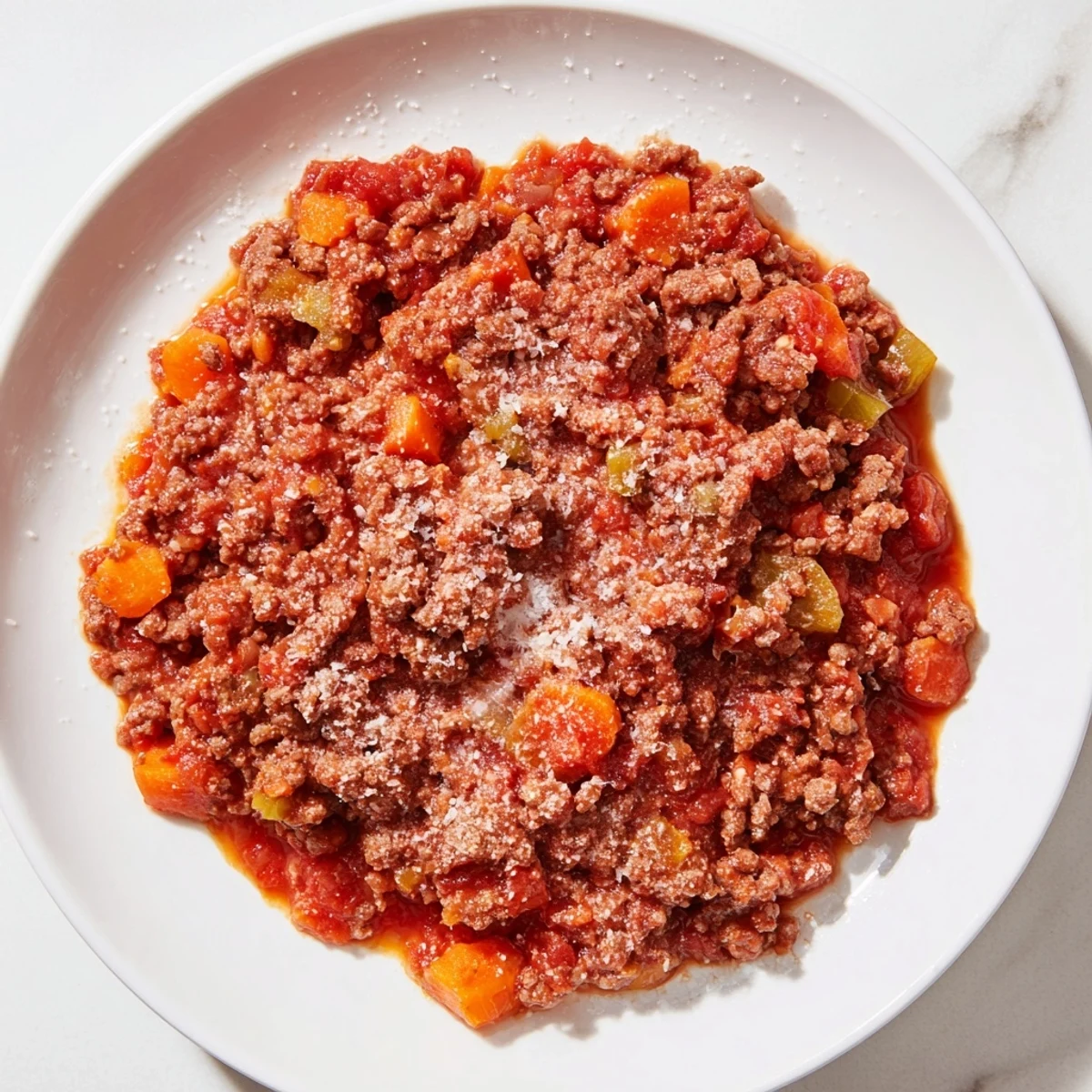 Classic Tuscan Ragu simmering slowly, a rich meat sauce ready for pasta and cheese.
