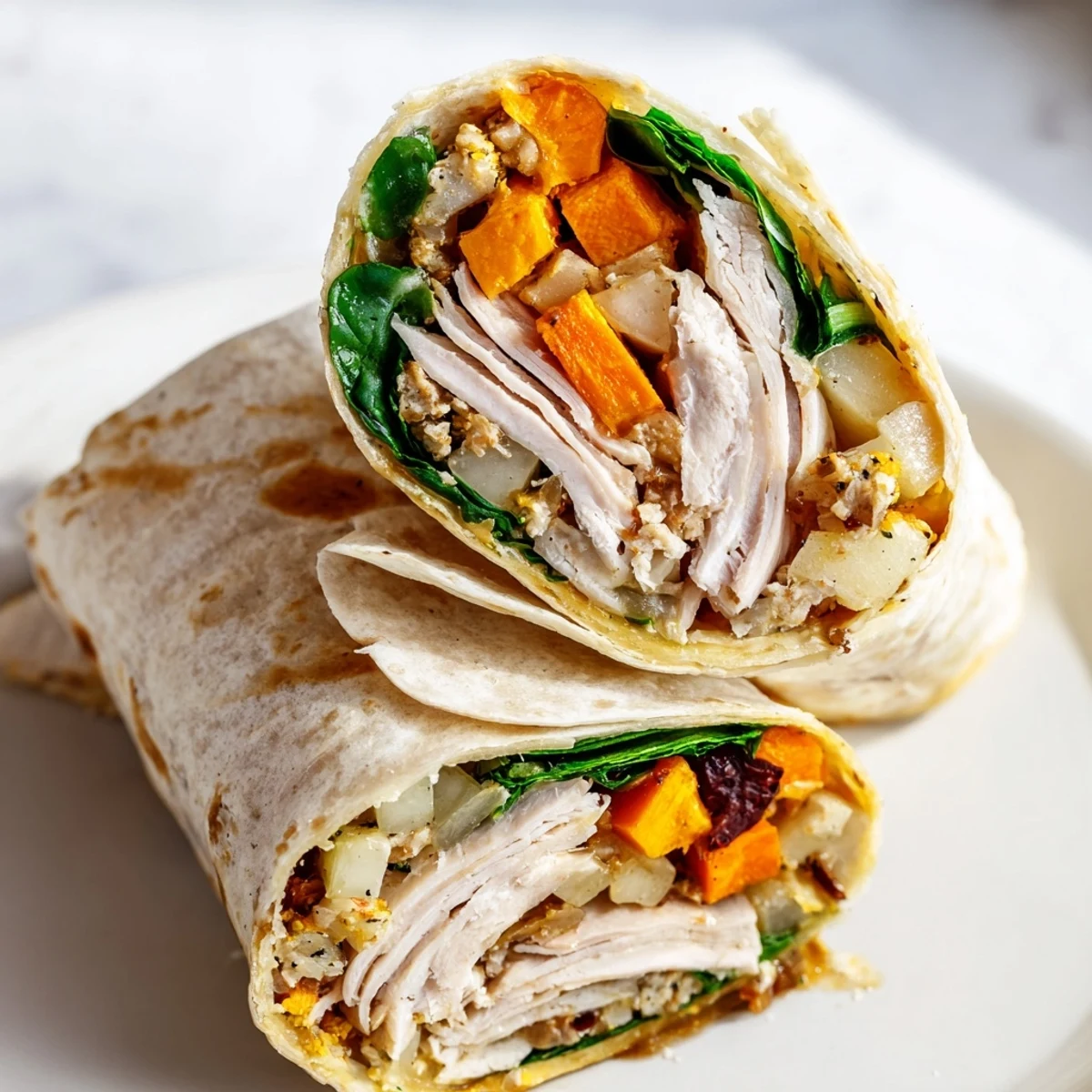 Quick and easy Simple Christmas Leftover Wrap Hack, with tender turkey and a drizzle of warm gravy.