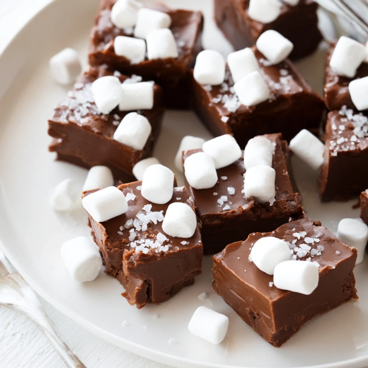Close-up of decadent Easy Marshmallow Fudge, cut into perfect squares, ready to enjoy at any gathering.