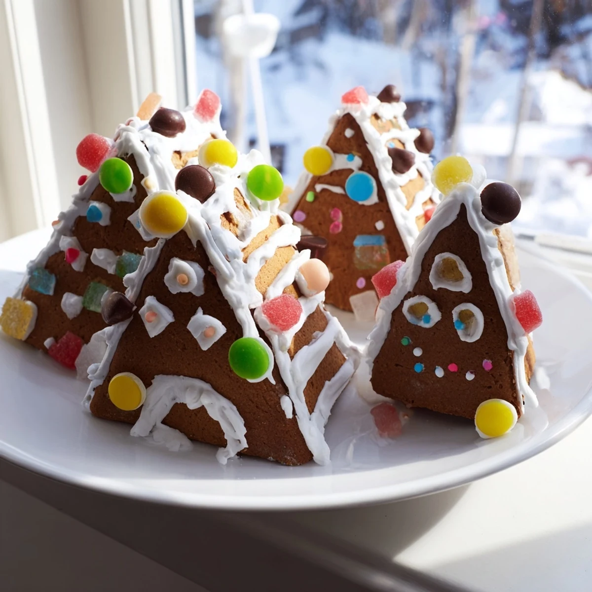 A colorful gingerbread house decorating kit is ready, filled with icing and candies for festive fun.