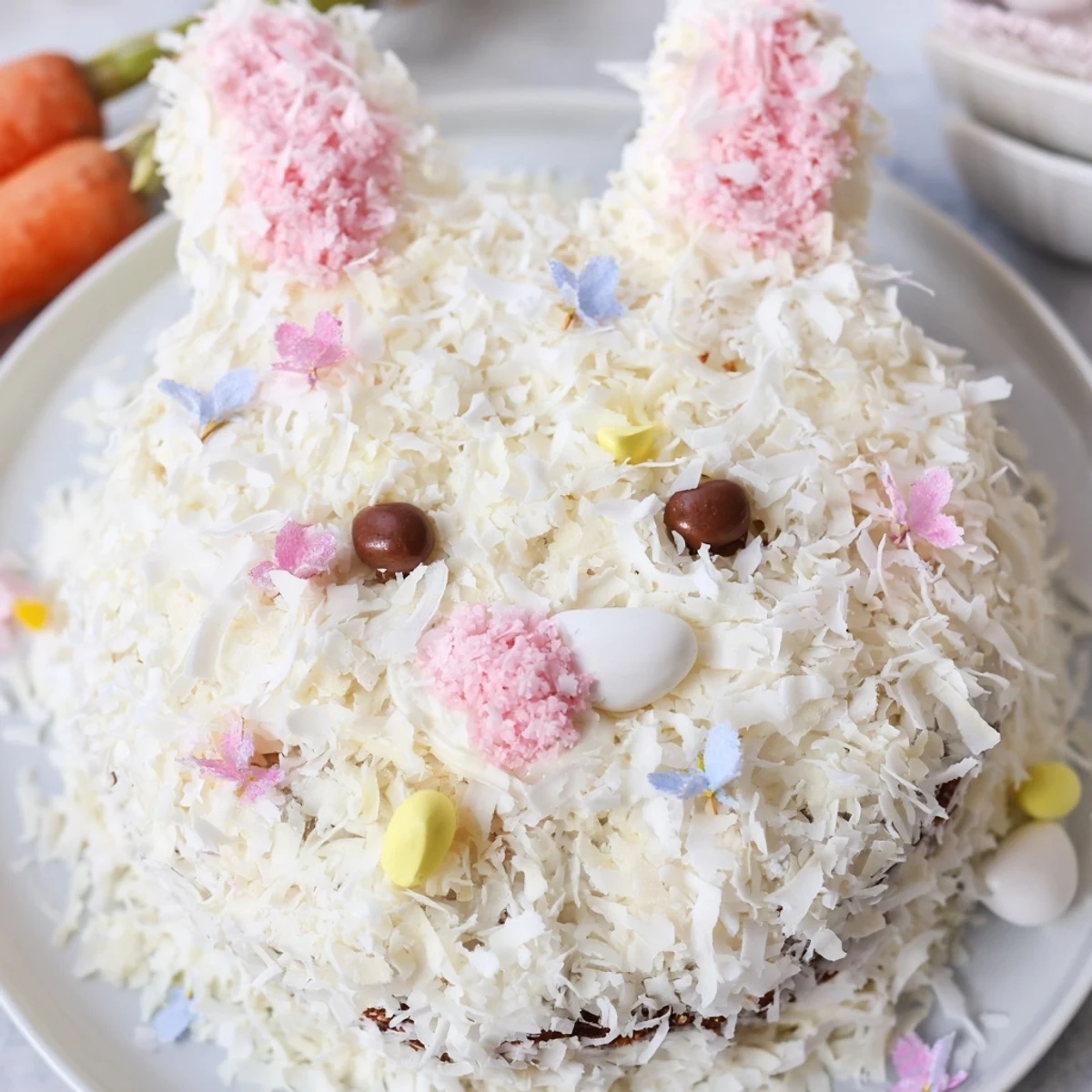 A delightful Spring Bunny Carrot Cake; a whimsical, frosted dessert for Easter.