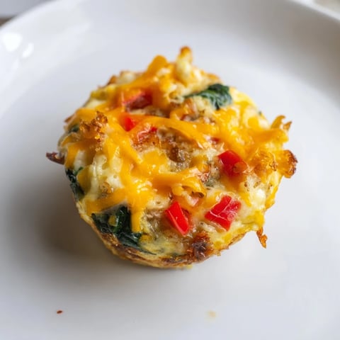 Golden-brown One-Pot Breakfast Casserole Muffins filled with cheese, veggies, and savory bacon crumbles.