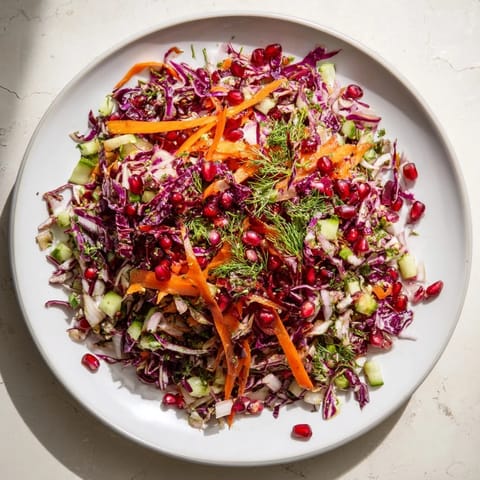 Freshly tossed Shirazi-Inspired Winter Slaw, showcasing colorful vegetables, herbs, and a bright citrus vinaigrette.