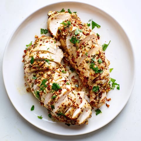 Tender, marinated Greek yogurt chicken breasts, glistening and flavorful after baking to perfection.