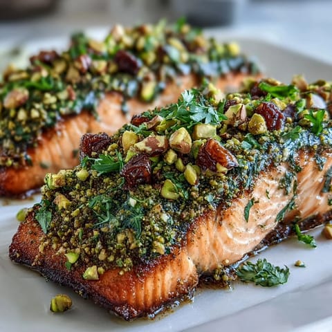Confit Salmon with Tahini Pistachio Crust