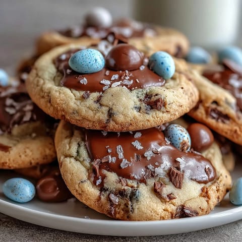 Easter Chocolate Chip Cookies with Cadbury Mini Eggs, soft and chewy, loaded with colorful candy eggs and rich chocolate chips.