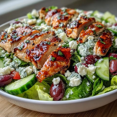 Greek Salad Bowl with Grilled Chicken, fresh and colorful, featuring juicy grilled chicken over crisp lettuce, tomatoes, cucumbers, and feta.