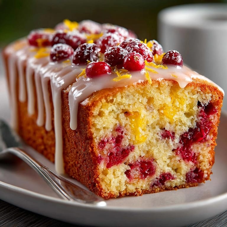 This beautiful shot shows the Chaos Cake Cranberry-Orange snack sheet with glaze cascading down the sides.