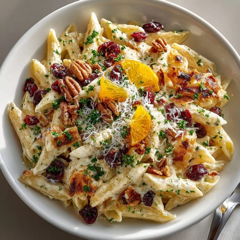 This delicious Thanksgiving Cranberry Cream Cheese Pasta features tart cranberries and a creamy, savory sauce.