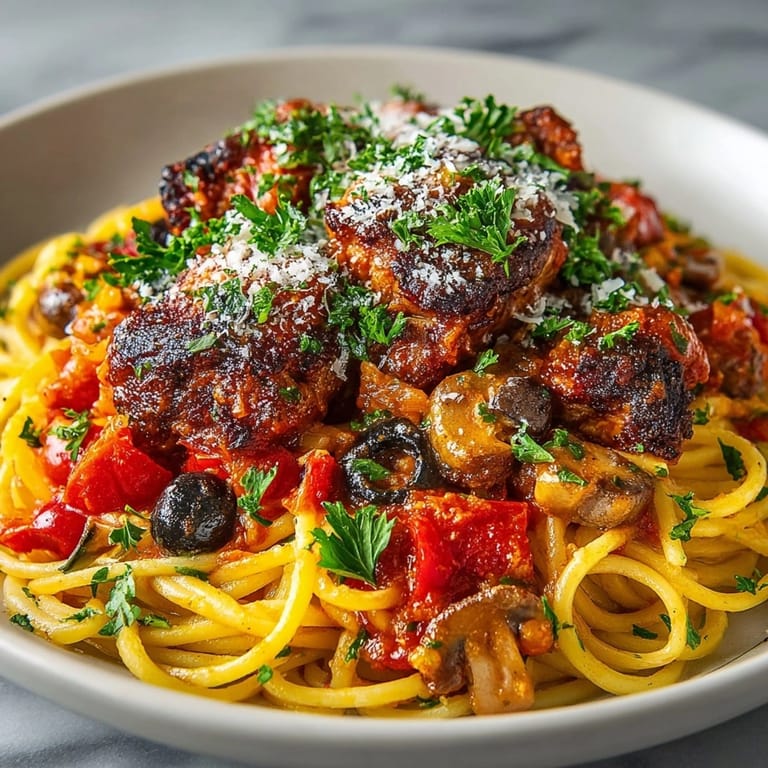 Tender chicken cacciatore, simmering in a rich tomato sauce, ready to be served over pasta.