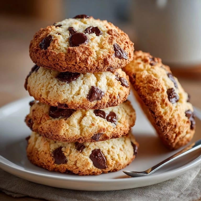 Close-up of ricotta chocolate chip cookies with gooey chocolate chips, ready to enjoy