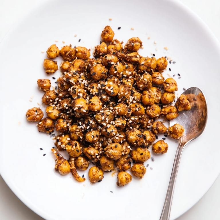 Oven-roasted Crispy Sesame Chickpeas: a simple & delicious addition to salads and grain bowls.