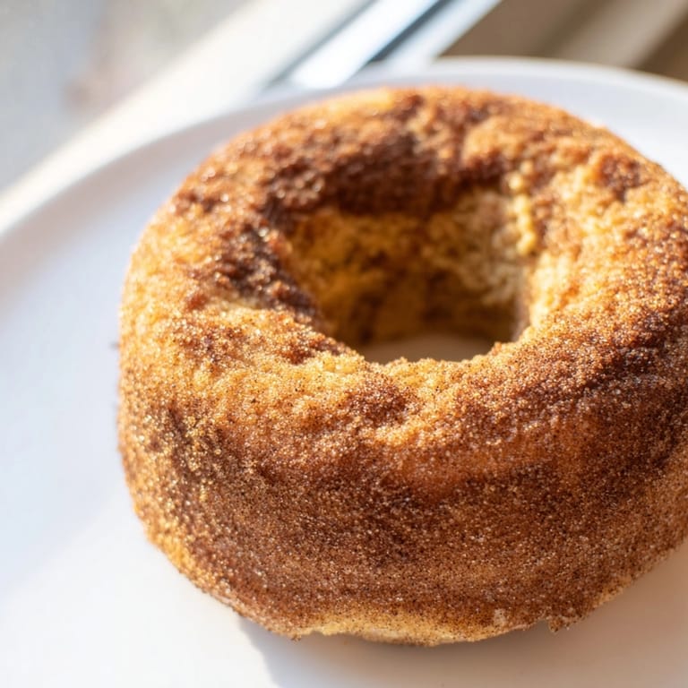 Close-up of a soft Baked Apple Cider Donut, showcasing its moist texture and sugary topping.