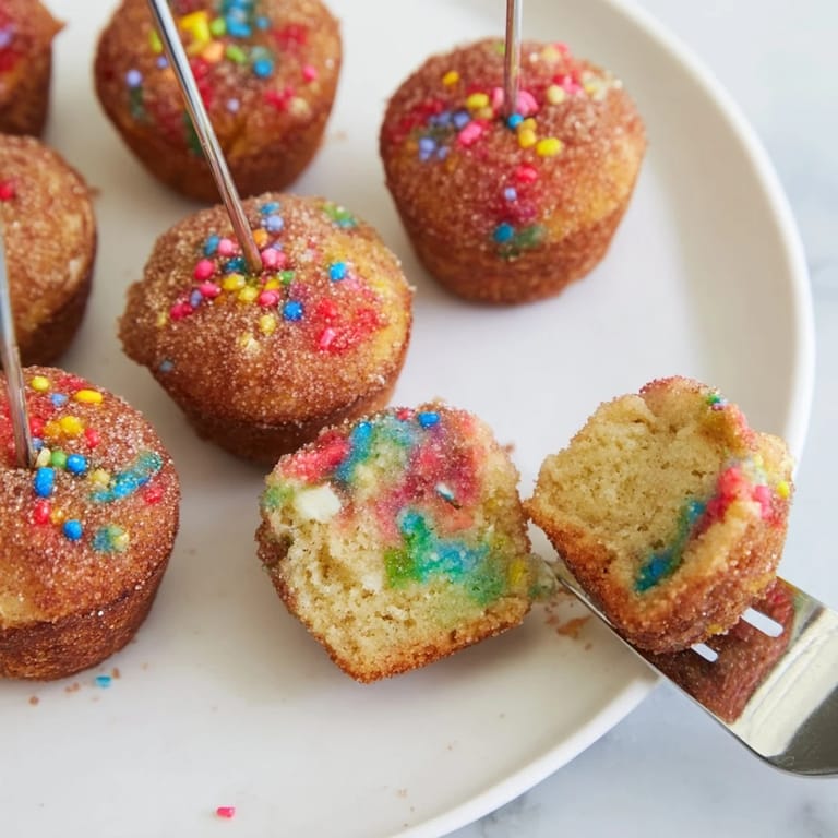 Delicious Funfetti Cinnamon Sugar Muffin Pops ideal for breakfast or sweet snacks.